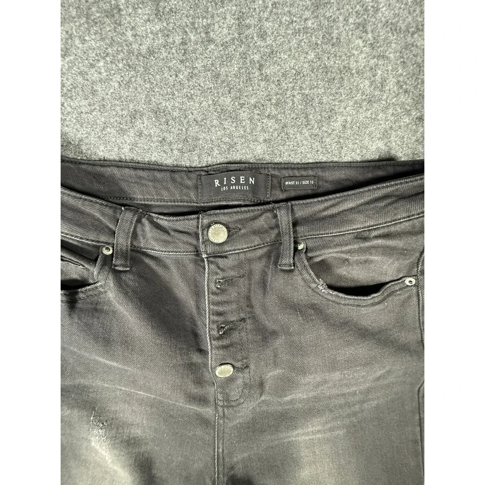 Risen Los Angeles Womens HighRise Button Fly Distressed Skinny Jeans Black 13/31